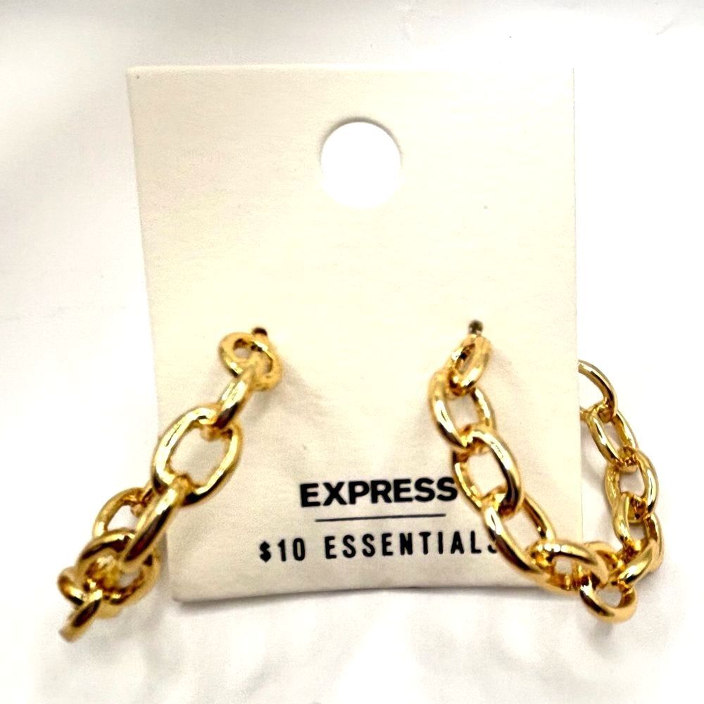 Express Gold Chain Hoop Geometric Square Hoop Earrings Set - Picture 2 of 8